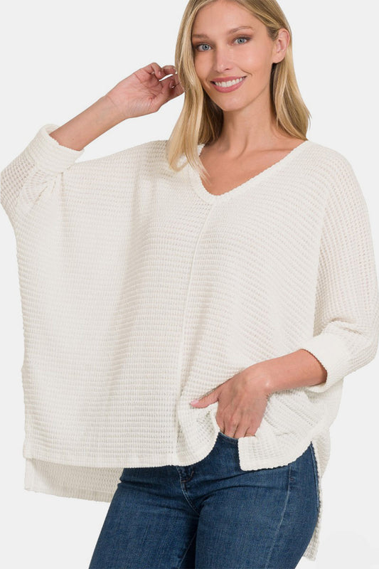 NEW! Oversized Waffle Knit High Low Top