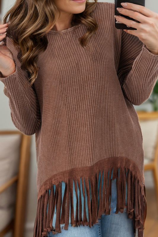 The Waffle Knit Fringe Top