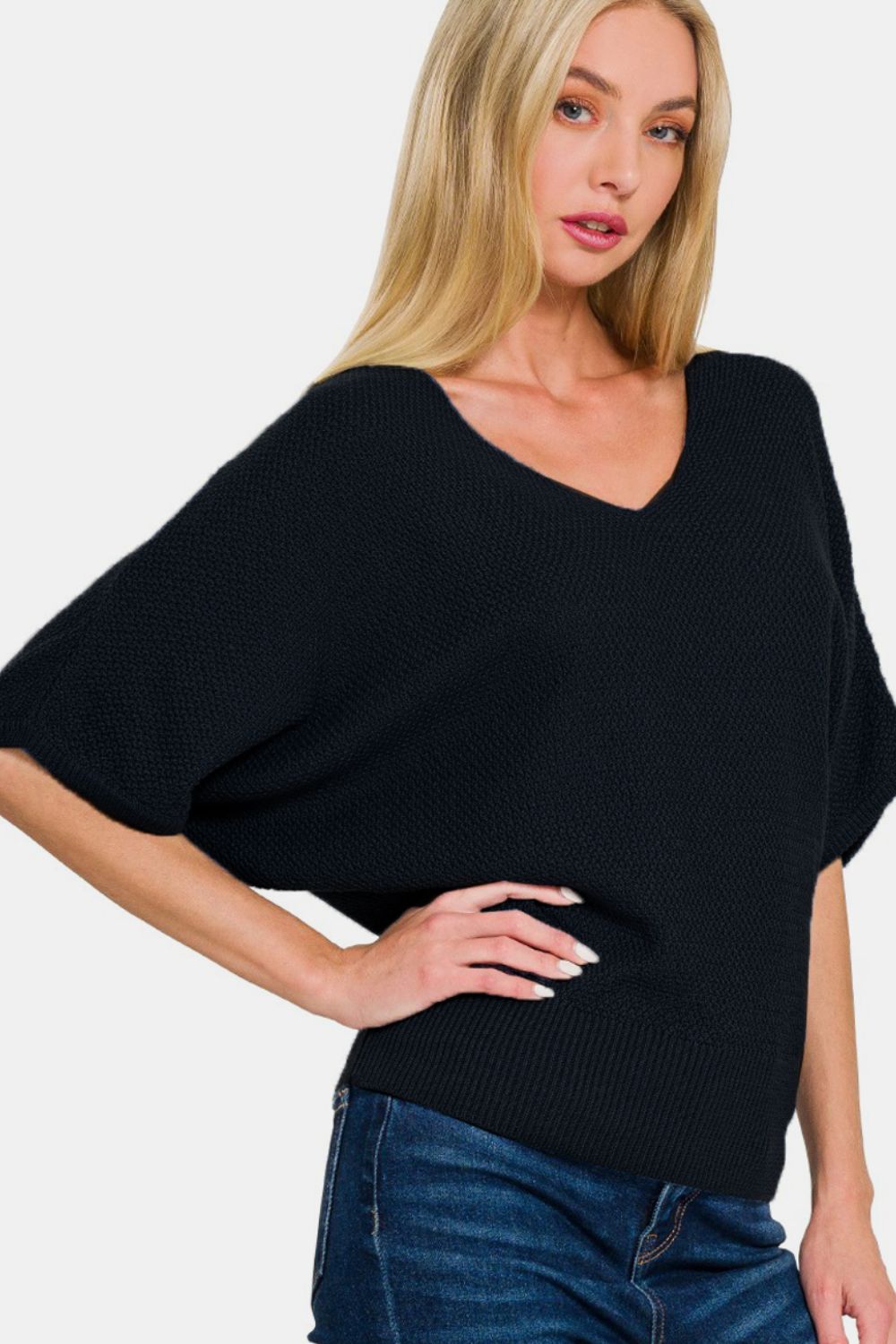 The Della V-Neck Short Sleeve Dolman Sweater