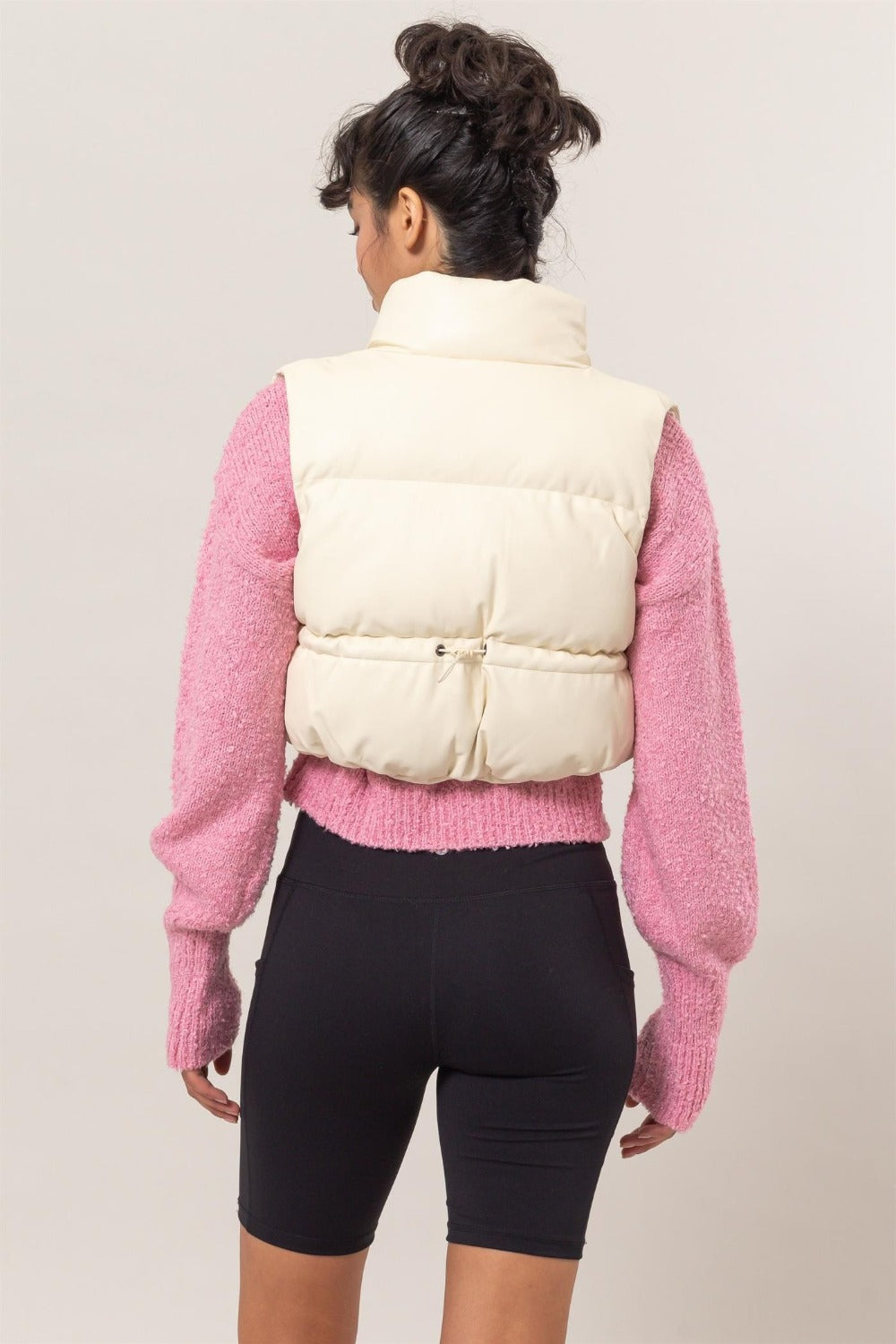 The Oakley Leather Cropped Puffer Vest