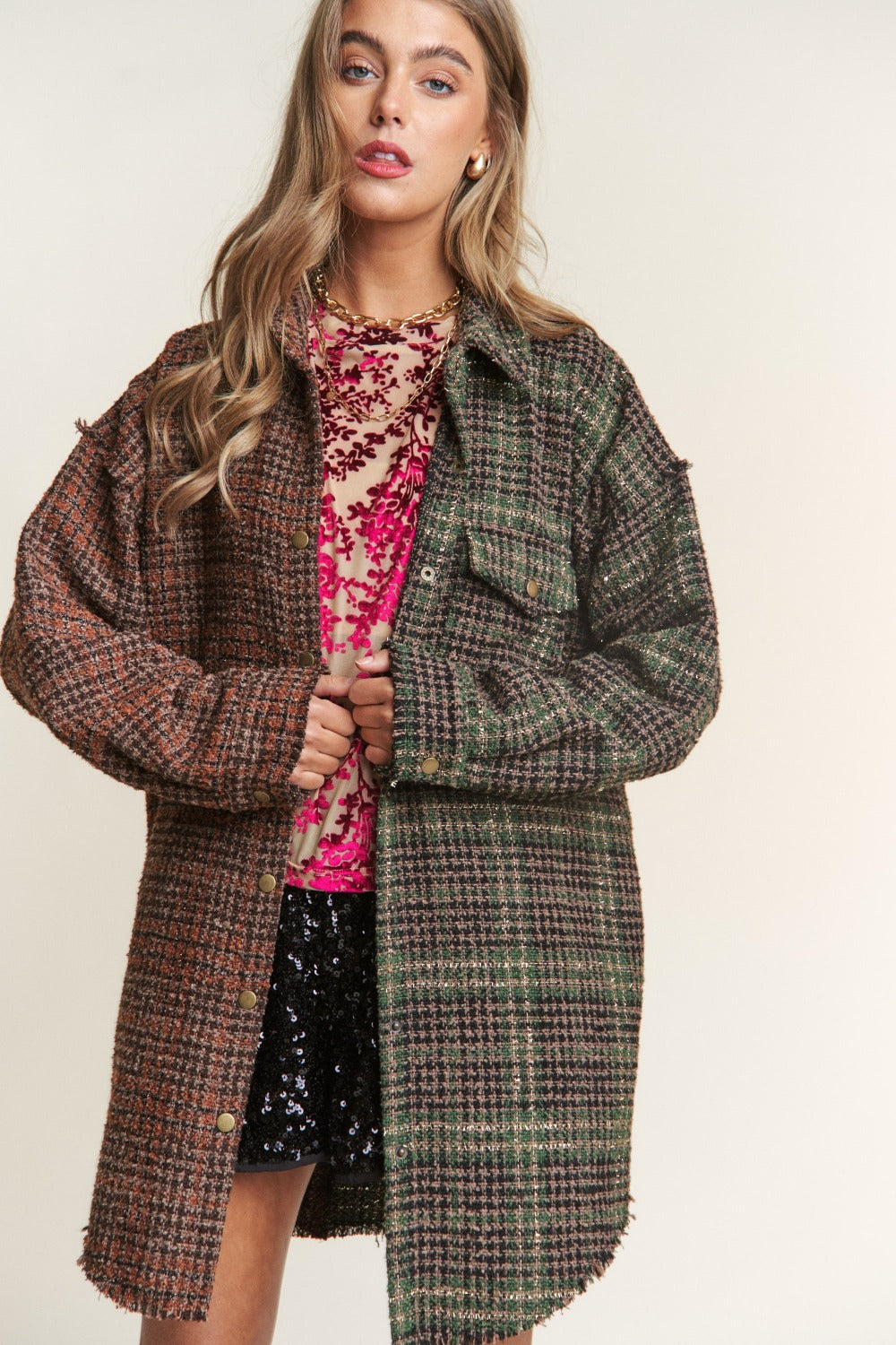 The  Maylah Tweed Plaid  Shacket