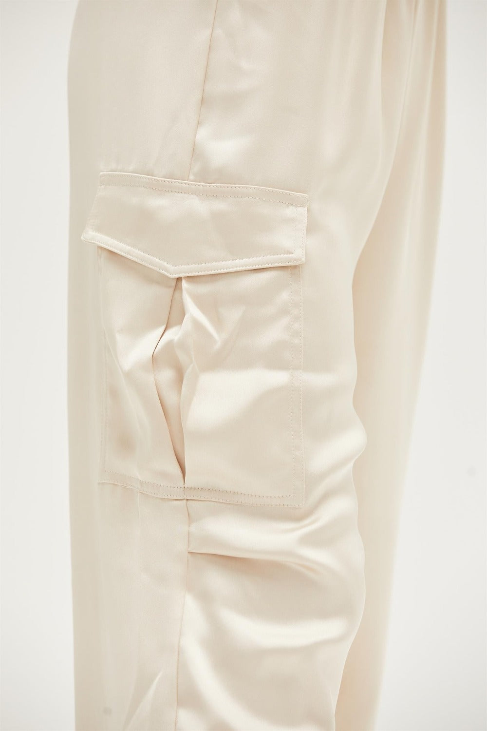 The Liora Satin Drawstring Hem Cargo Pants