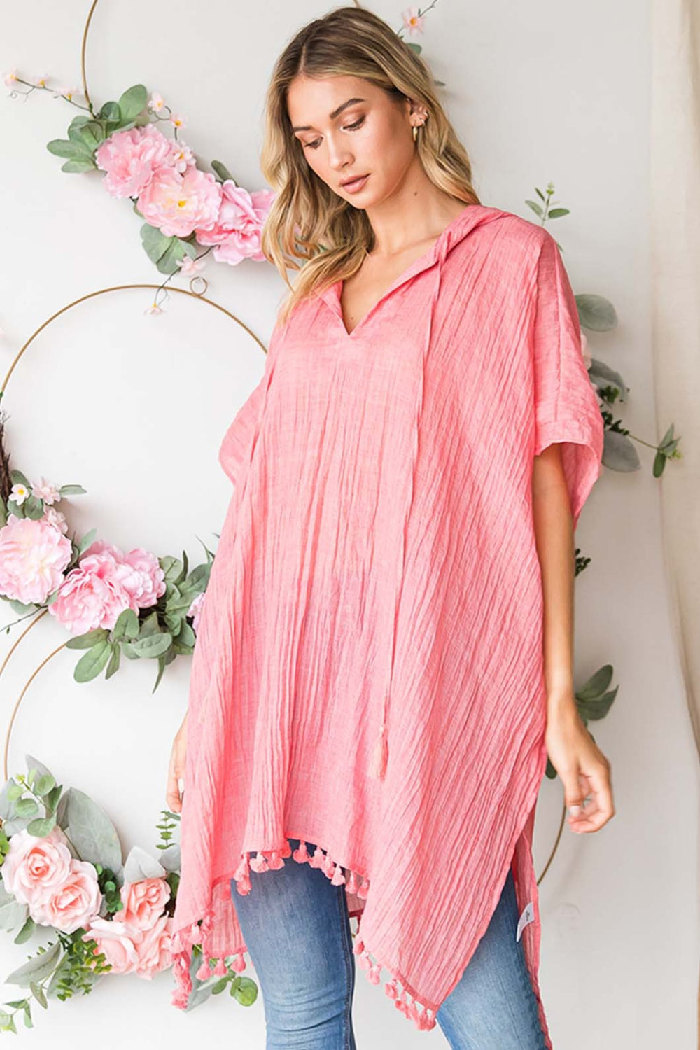 Tassel Hem Hooded Cover Up