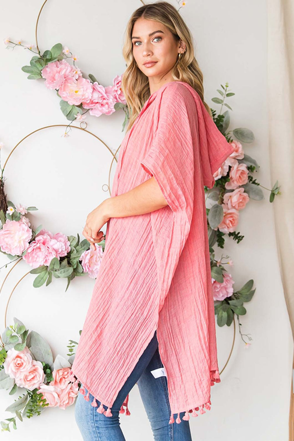 Tassel Hem Hooded Cover Up