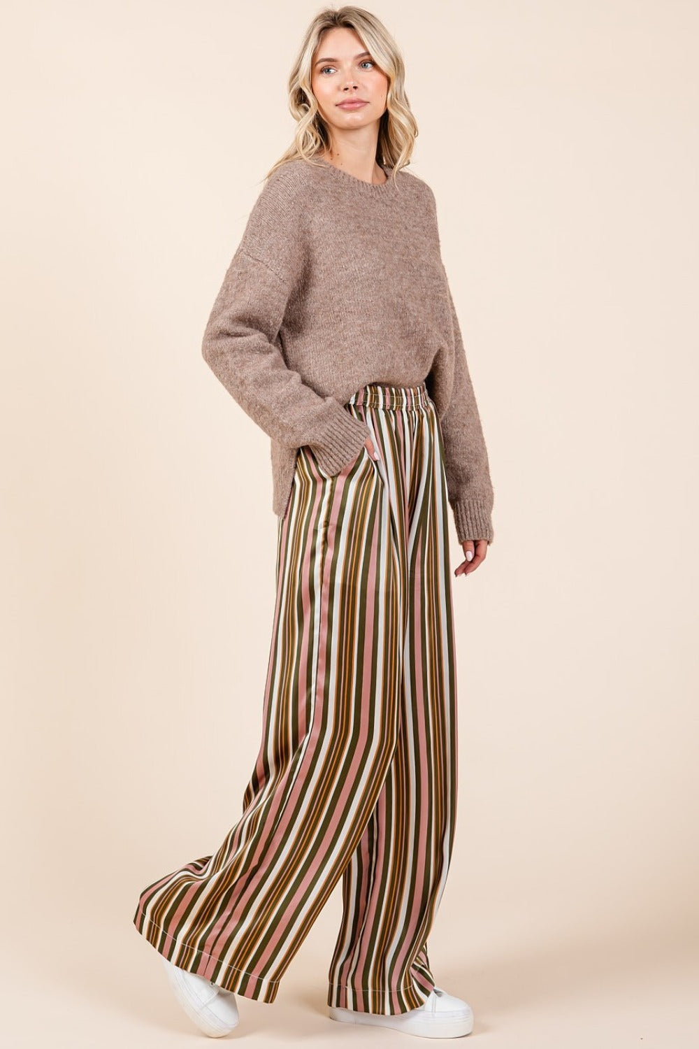 The Mika Striped Satin Wide Leg Pants