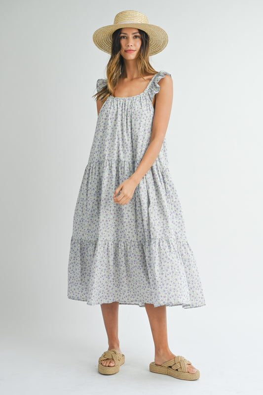 Ruffle Shoulder Midi Dress