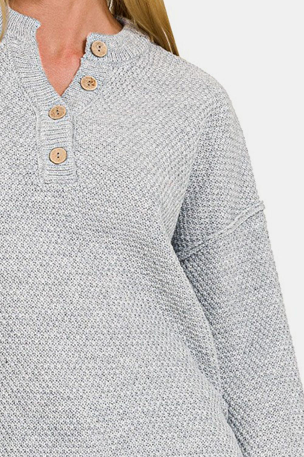 NEW! Button Closure Drop Shoulder Sweater