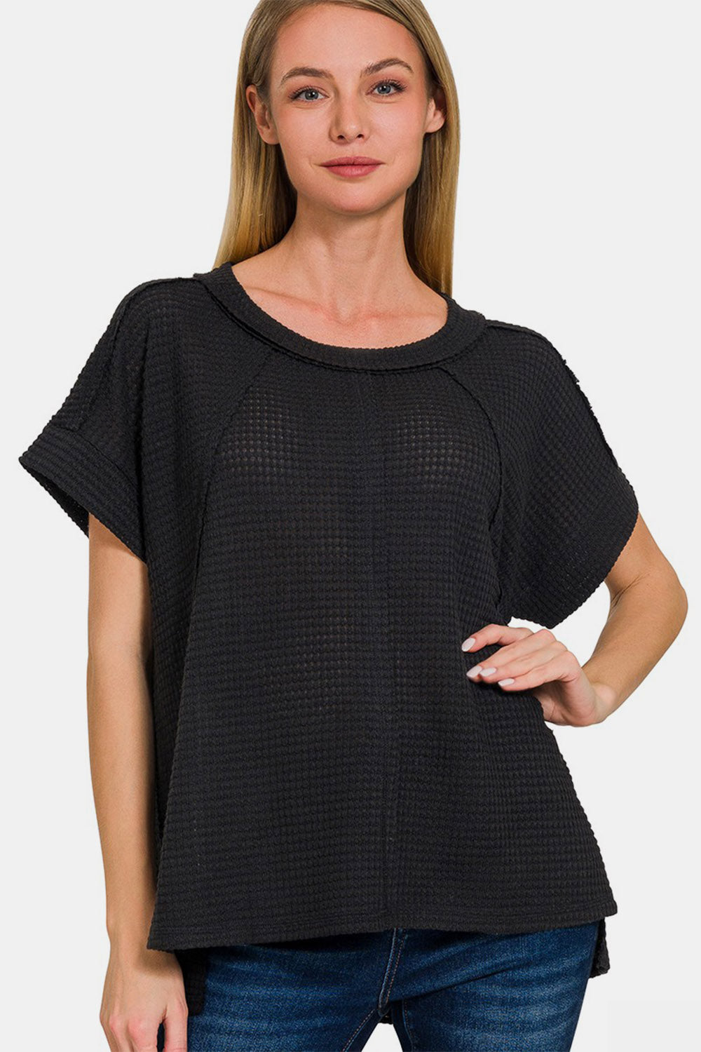 NEW! Waffle Knit Exposed-Seam Tee