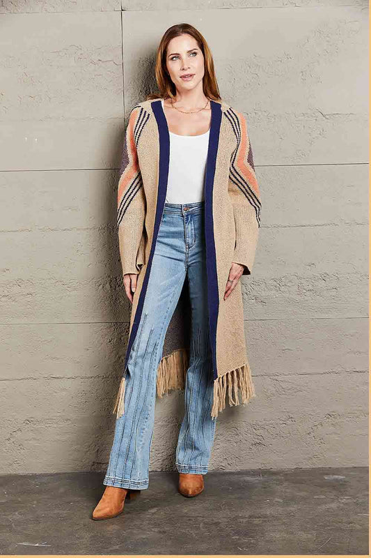 The Kinsley Fringe Hem Open Front Duster Cardigan