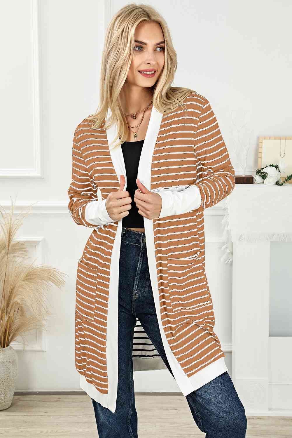 The Sienna Striped Open Front Duster Cardigan