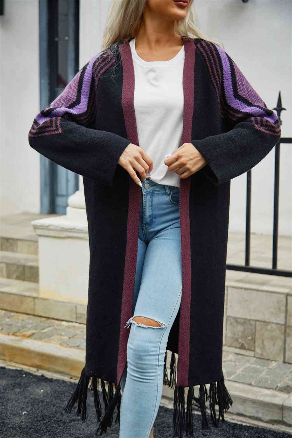 The Kinsley Fringe Hem Open Front Duster Cardigan