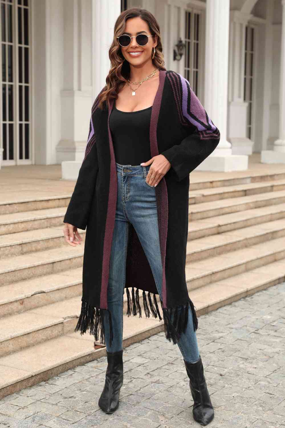 The Kinsley Fringe Hem Open Front Duster Cardigan