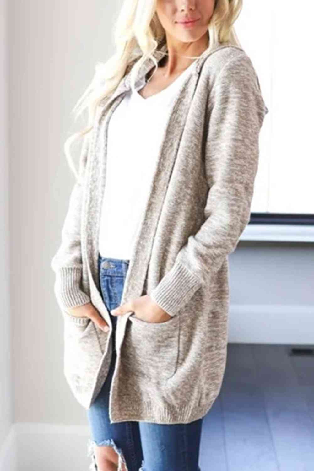 The Hailey Knitted Open Front Hooded Cardigan