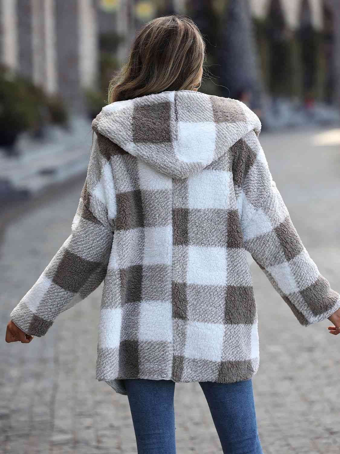 The Gracie Plaid Open Front Hooded Coat