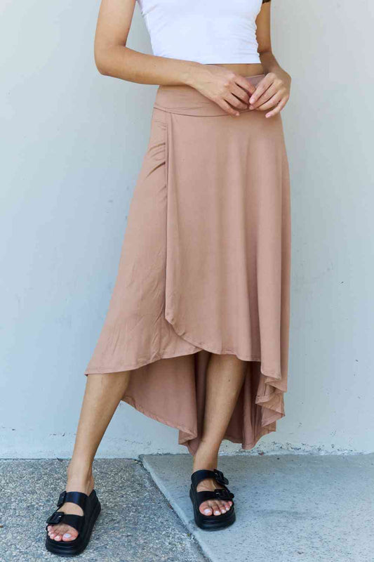 High Waisted Flare Maxi High Low Skirt