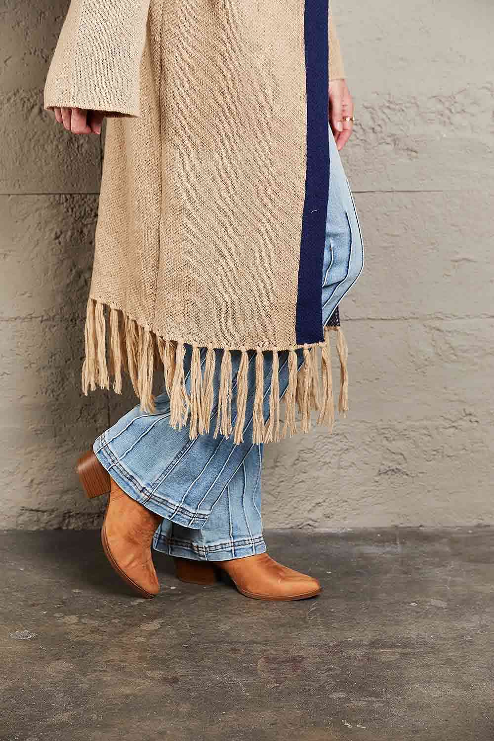 The Kinsley Fringe Hem Open Front Duster Cardigan