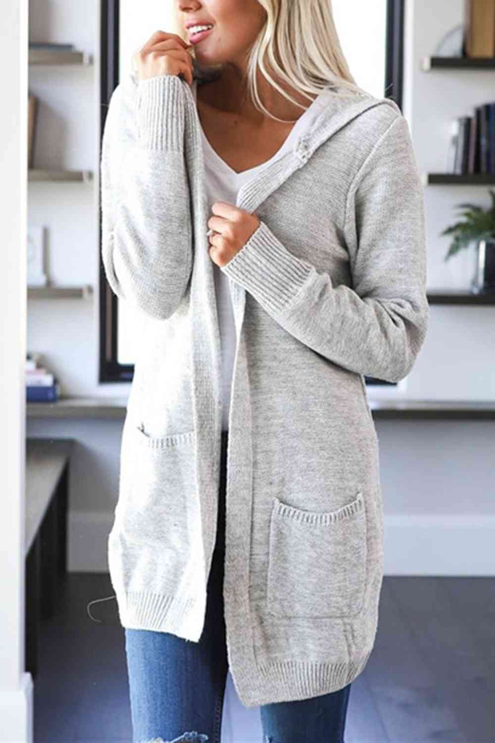 The Hailey Knitted Open Front Hooded Cardigan