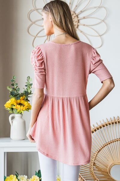 The Collins Waffle Knit V-Neck Babydoll Top